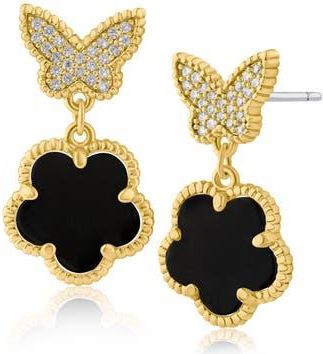 Kenneth Jay Lane Cubic Zirconia Pav&eacute; Butterfly Clover Drop Earrings in Black/gold at Nordstrom Rack