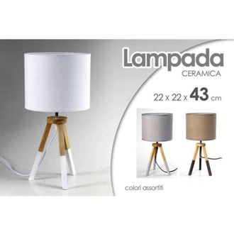 Trade Shop Trade Shop Traesio - Trade Shop - Lampada Abat Jour Ceramica 22x22x43cm Lumetto Tavolo Base Legno Trepiede 698743