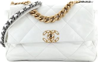 Chanel 19 Flap Bag Quilted Leather Large crossbody bag - women - Calf Leather - One Size - White
