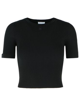 Courr&egrave;ges Black Viscose Blend T-Shirt