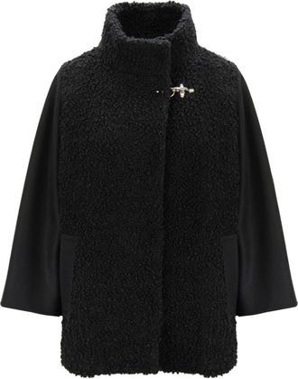 Fay Shearling jas met faux fur trim - Dames - Jassen - Zwart - XL - Wol - Jassen