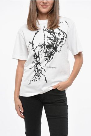 Alexander McQueen Cotton Crew-neck T-shirt with Frontal Floral-Print size 38