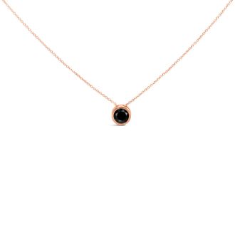 House of Brilliance 14K Rose Gold Bezel-Set Black Round Diamond Solitaire Pendant Necklace