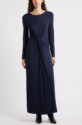 Nordstrom Twist Front Long Sleeve Jersey Maxi Dress in Navy Night at Nordstrom Rack, Size Xx-Small