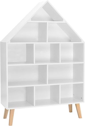 Woltu Woltu - Librer&iacute;a Infantil De 5 Estantes Estanteria Infantil Para Ni&ntilde;os De Forma Casita Organizador Juguetes De Madera Para Libros Mu&ntilde;ecas Blanco 80x24