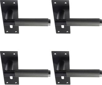 Loops 4x PAIR Knurled Round Handle on Slim Lock Backplate 150 x 50mm Matt Black