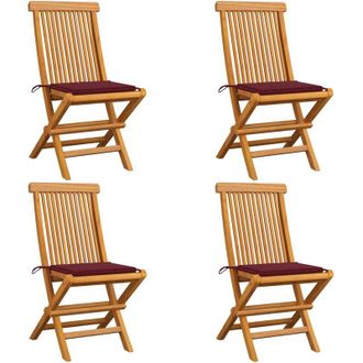 vidaXL Vidaxl - Sillas De Jard&iacute;n 4 Uds Con Cojines Rojo Tinto Madera De Teca