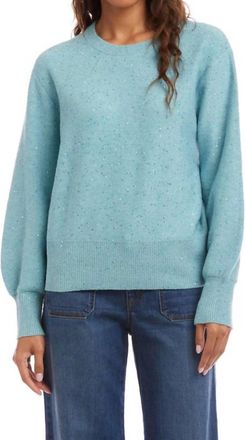 Karen Kane Sequin Crewneck Sweater In Aqua