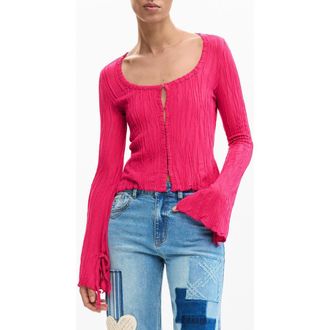 Desigual Tie Sleeve Rib Top in Fuchsia at Nordstrom, Size X-Large