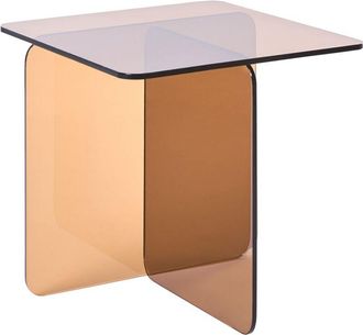 Beliani Side Table Brown Glass 46 x 50 cm Abstract Style Minimalistic Style Living Room AMISK