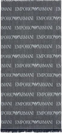 Emporio Armani Bufanda con patr&oacute;n de logotipo repetido y bordes con flecos - Accessories - Hombre - Gris - ONE SIZE