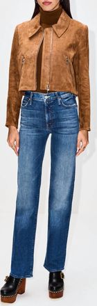 Susan Bender Relaxed Flight Leather Jacket In Glazed Caramel