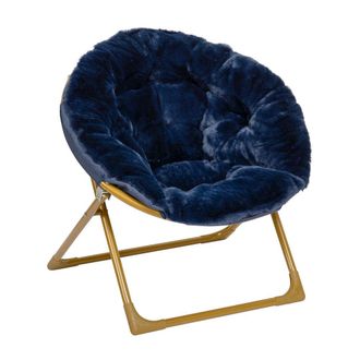 Flash Furniture Kids 23 Folding Saucer Chair, Navy Faux Fur/Soft Gold Frame