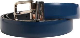 Dolce & Gabbana Men Blue Classic Leather Metal Buckle Belt Calf