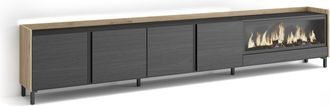 Skraut Home Skraut Home - Mueble Tv, Televisi&oacute;n, Muebles De Sal&oacute;n, Almacenaje, 315x35x61cm, Para Tv Hasta 80, Chimenea El&eacute;ctrica Xxl, Dise&ntilde;o Industrial, Led, Esti