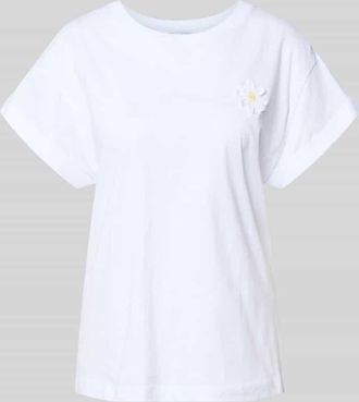 Rich & Royal T-Shirt mit floraler Applikation und fixiertem &Auml;rmelaufschlag in Weiss, Gr&ouml;&szlig;e XS