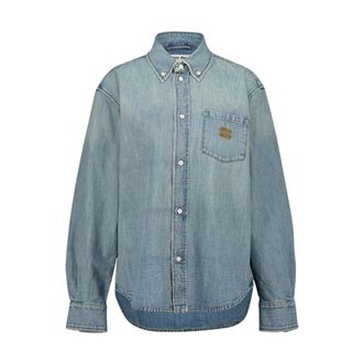 Miu Miu Dames, Blouses & Shirts, Blauw, Maat: S Katoen