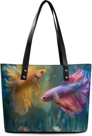 Generic Colorful Betta Fish Tote Bags for Women Cute Shoulder Purses Handbags