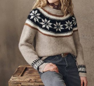 The Great. Snowflake Fairisle Pullover In Oat