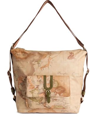 Alviero Martini 1A Classe Schoudertas met kaartprint en gesp - Beige