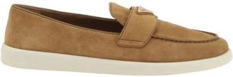 Prada Loafers, female, Brown, Size: 7 1/2 US Suede Loafers Camel Almond Toe