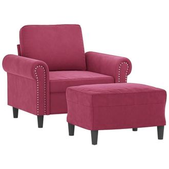 vidaXL Sill&oacute;n Con Taburete Terciopelo Rojo Tinto 60 Cm Vidaxl