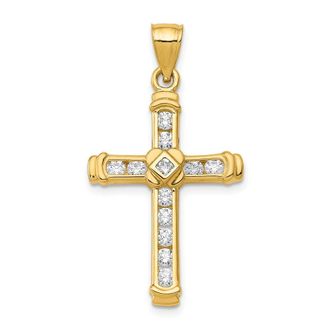 Diamond2Deal 14k Yellow Gold Cubic Zirconia Cross Pendant