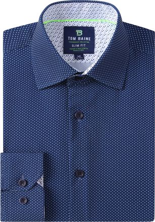 Tom Baine Men Adult Slim Fit Performance Long Sleeve Geometric Casual Button Down Shirt, Navy Mini Dot, Medium