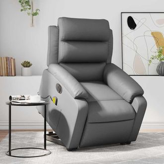 vidaXL Vidaxl - Sill&oacute;n De Masaje Elevable El&eacute;ctrico Cuero Sint&eacute;tico Gris