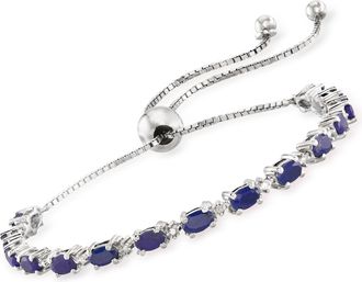 Ross-Simons Sapphire Bolo Bracelet With Diamond Accents in Sterling Silver