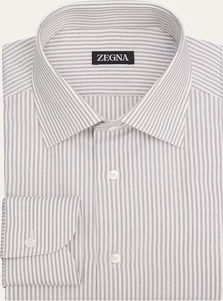 Ermenegildo Zegna Mens Micro-Stripe Cotton and Linen Dress Shirt