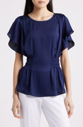 Anne Klein Flutter Sleeve Smocked Waist Top in Distant Mountain at Nordstrom, Size Xx-Small