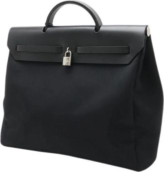 Herm&egrave;s Pre-owned Toile Officier Leather Herbag MM - Dames - Vintage Handtas - Zwart - ONE Size - Leer - Vintage