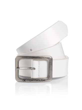 Tom Tailor Lederg&uuml;rtel TOM TAILOR TTEVE, Damen, Gr. 105, weiss (wei&szlig;), Rindsleder, unifarben, G&uuml;rtel Lederg&uuml;rtel, 4 cm breiter Damen Lederg&uuml;rtel, kalssiches Must