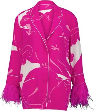 Valentino Garavani Jassen, Dames, Veelkleurig, S, Cr&ecirc;pe de Chine Blouse met Veren