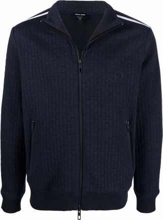 Giorgio Armani Elegant Blauw Jack - Heren - Vesten met rits - Blauw - M - Katoen - Hoodies & sweatvesten