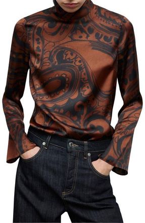 Mango Paisley Print Satin Top in Burnt Orange at Nordstrom, Size 4