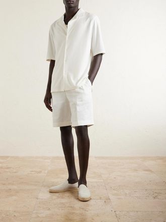 Brunello Cucinelli Camp-Collar Herringbone Cotton and Silk-Blend Shirt