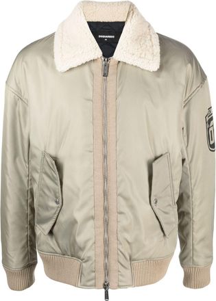 Dsquared2 logo-print bomber jacket - men - Polyamide/Polyamide/Polyester/Cotton/Lamb Fur - 50 - Green