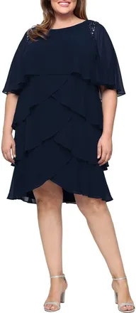 S.L. Fashions Cape Overlay Beaded Cocktail Dress in New Navy at Nordstrom, Size 14W