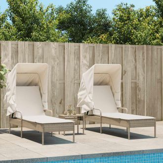 vidaXL Tumbonas Con Capota Y Mesa 2 Uds Rat&aacute;n Sint&eacute;tico Beige Vidaxl