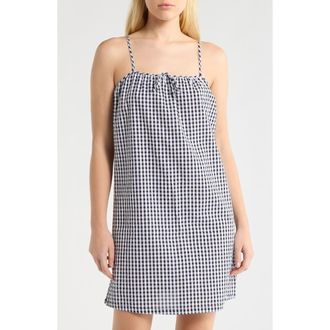 French Connection Gingham Seersucker Chemise in Utility Blue Combo at Nordstrom, Size X-Large