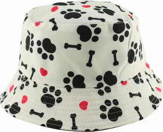 Generic Unisex Adults Reversible Packable Summer Bucket Hat in Paw Print White, Size: One Size