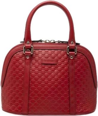 Gucci Pre-owned Embossed Leather Satchel - Dames - Vintage Handtas - Rood - ONE Size - Vintage