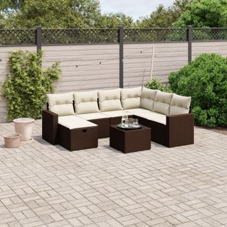 vidaXL Set Sof&aacute;s De Jard&iacute;n 8 Piezas Y Cojines Rat&aacute;n Sint&eacute;tico Marr&oacute;n Vidaxl