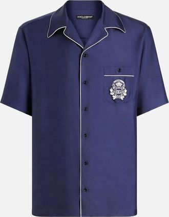 Dolce & Gabbana Mens CREST SILK SHIRT - Blue - Size: 40/Regular