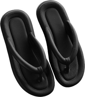 Generic Women Summer Flip Flops Beach Sandals With Flat Bottom Sole Design For Outdoor Holiday Walking Comfort (Black, 5)
