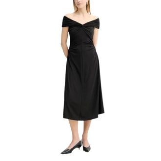 Michael Kors Kleedjes, Dames, Zwart, M, Stretch Viscose Off-The-Shoulder Midi Jurk