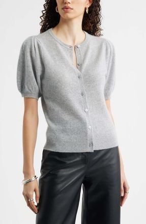 Nordstrom Puff Sleeve Cashmere Cardigan in Grey Silk Heather at Nordstrom, Size Xx-Large