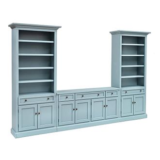 Ballard Designs Casa Florentina Josephina 3-Piece Media Console with Cabinet Bookcases - Saturated Blue Gray - Ballard Designs